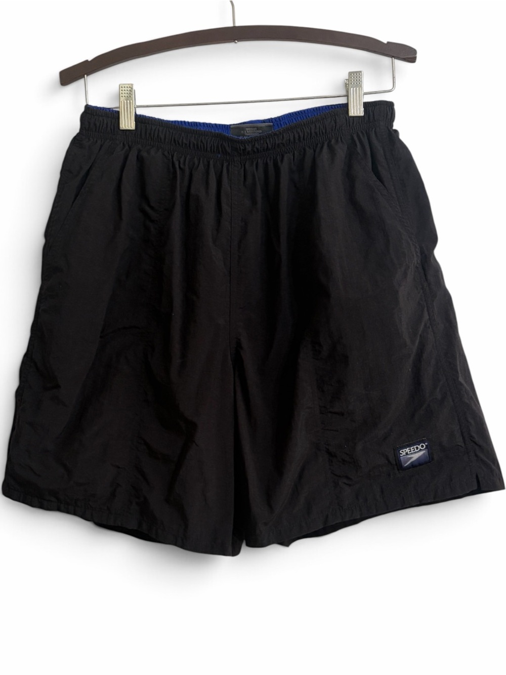 Speedo Black Men's Athletic Swim Shorts with Blue Trim Sz L